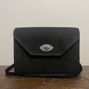VINTAGE 1930s BLACK SUEDE SHOULDER BAG